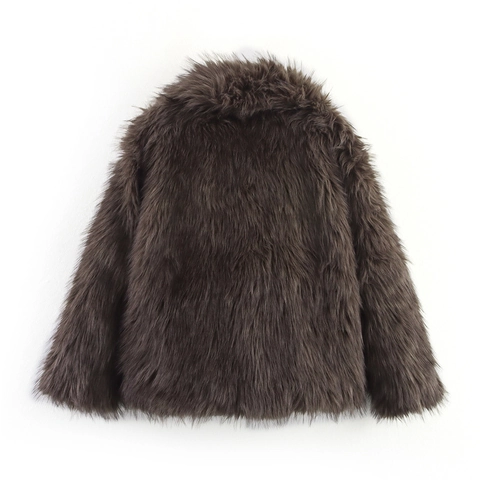 Women's Chic Faux Fur Jacket Elegant Lapel Long Sleeve Single Button Plush Coat Warm Solid Color Autumn Winter Outerwear