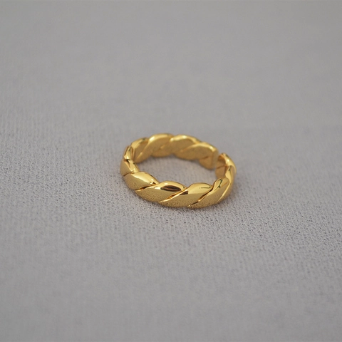 Minimalistischer Messing Ring Offen Für Damen 18K Vergoldet Gedrehtes Geflecht Design Verstellbarer Ring Mode Schmuck