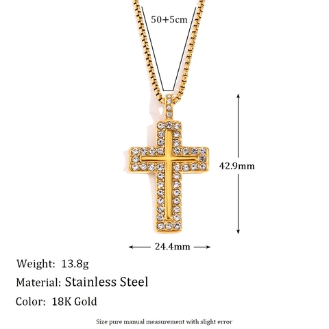 Collana Con Ciondolo A Croce Con Strass In Acciaio Inossidabile Placcato Oro 18K Catena A Scatola Gioielli Per Donna