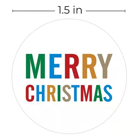 Merry Christmas Stickers Round Colorful Roll Self Adhesive Labels For Holiday Gift Wrapping Envelope Sealing Paper