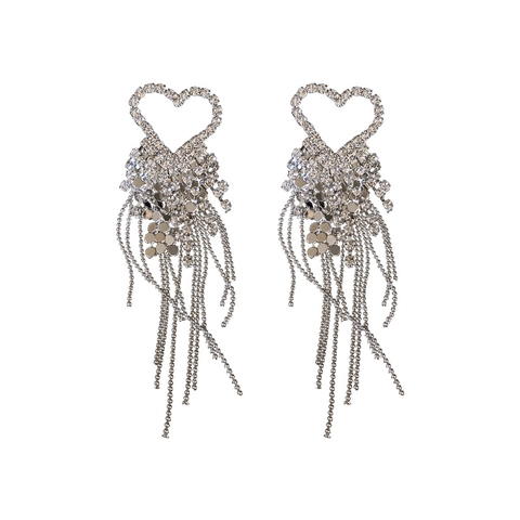 Pendientes De Borla Con Corazón De Cristales Y Poste De Plata De Ley 925 Joyería Colgante Brillante Para Mujer