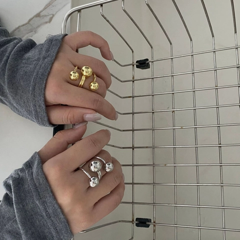 Messing Drei Ball Verstellbarer Offener Ring 18K Gold Silber Plattiert Geometrischer Finger Schmuck Für Damen