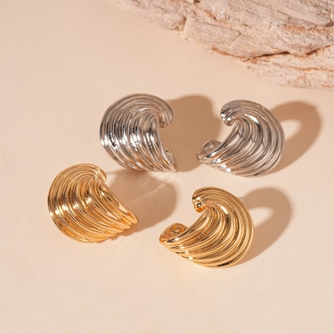 Irreguliere Geometrische Spiraalstreep C-Vorm Hoop Oorbellen Vrouwen Retro Legering Met 925 Sterling Zilveren Oorbel Post