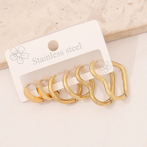 Geometric Stainless Steel Earrings Golden Heart Star Square Trendy Jewelry For Women Daily Fashion Accessories