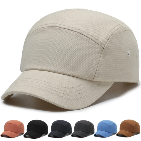 5-Panel Camper Cap Cotton Canvas Adjustable Sunshade Outdoor Baseball Hat Solid Color Unisex