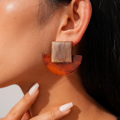 Geometrische Ohrstecker Mit Holz Harz Bernstein Schildpatt Muster Vintage Nischen Design Damen Silver Earring Post