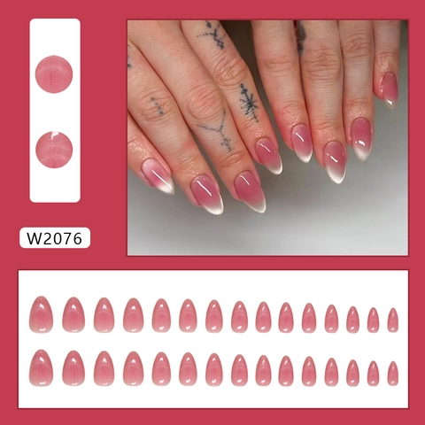 Pink Cat Eye Press On Nails Sweet Almond Shape Gradient Ombre Nail Patches Manicure Decoration And Glue For Women Fashion