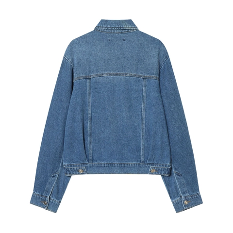 Damen Langarm Denim Jacke Baumwollmischung Reverskragen Einreihig Casual Kurzmantel Mode Blau