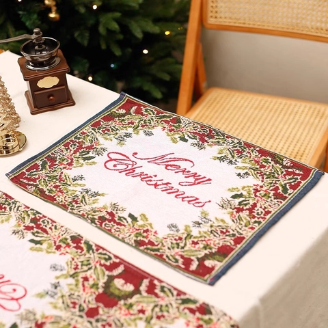 Mantel Individual Camino De Table Navidad Tela Jacquard Patrón Reno Papá Noel Decoración Festiva Mesa Comedor