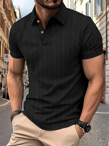 Men's Knit Polo Shirt Casual Striped Patchwork Short Sleeve Henley Top Breathable Fashion Lightweight Summer Streetwear Clothing