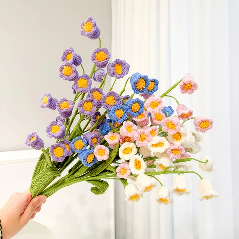 Handgemachte Gehäkelte Maiglöckchen Blumenstrauß Baumwollgarn Gestrickte Künstliche Blumen Für Haus Hochzeit Deko Geschenk