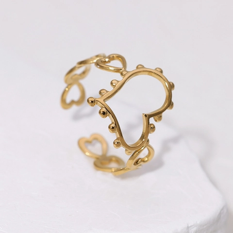 Anillo de Corazón de Acero Inoxidable Minimalista para Mujer Corazón de Cuentas Hueco Anillo Ajustable Abierto Oro Plata Joyería