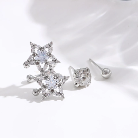 Zirconia Star Snowflake Ear Cuff Stud Earrings For Women Copper Non Piercing Clip On Jewelry Elegant Fashion Accessory