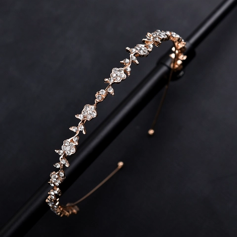 Alloy Rhinestone Flower Headband For Women Elegant Gold Silver Wedding Bridal Hair Accessories Crystal Flower Hair Band
