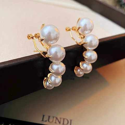 Orecchini A Lobo Curvi Con Künstliche Perle Sintetiche Bianche Base In Rame Perno In Argento Vintage Elegante Chic Francese Gioielli Donna