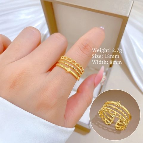 Mehrlagiger Gold Vergoldeter Messing Ring Verstellbar Mit Nordstern Element Minimalistischer Stil Für Damen