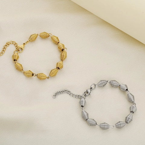 Pulsera De Cadena De Acero Inoxidable Con Rosca Espiral Geométrica Para Mujer Joyería Minimalista Ajustable