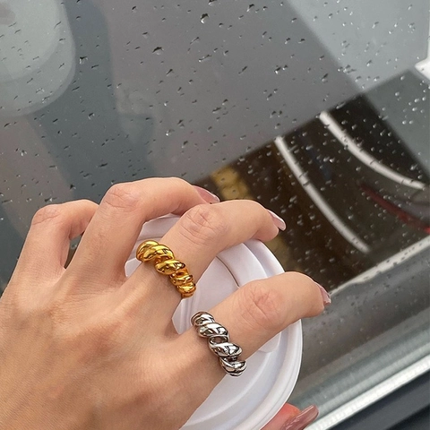 Croissant Twisted Open Ring Copper Gold Plated Adjustable Minimalist Fashion Jewelry For Women