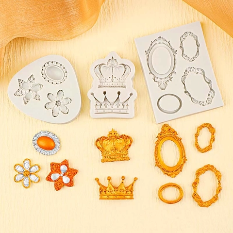 Molde De Silicona Retro Europeo Corona Marco De Espejo Flor Para Decoración De Pasteles Fondant Chocolate Resina DIY