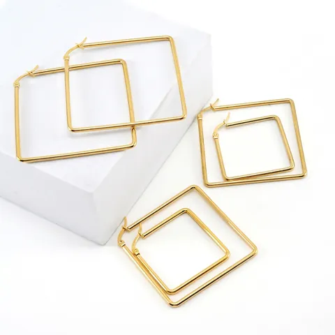 Square Hoop Earrings 18K Gold Plated Stainless Steel Geometric Polished Lightweight Minimalist Fashion Jewelry For Women