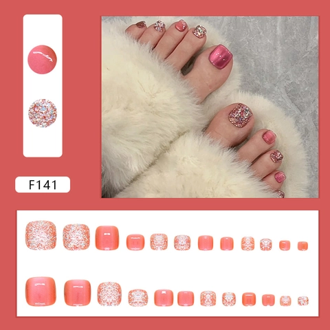 Katzenauge Künstliche Fußnägel Glitzer Rosa ABS Kunststoff Abnehmbare Zehennägel Für Frauen Fuß Pediküre