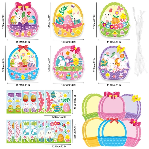Kit de Manualidades de Cesta DIY de Pascua Tarjeta de Huevo de Pascua Pegatina Con Cinta Decoración de Fiesta Hecha a Mano para Niños