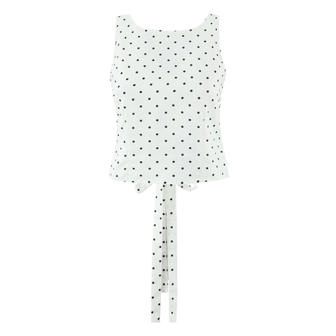 Dames Casual Polka Dot Mouwloos Crop Top Met Strik Achterkant En Minirok Zomer Streetwear Wit Zwart