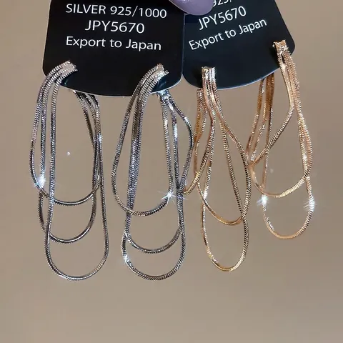 Vintage Multi Layer Snake Chain Tassel Dangle Earrings Copper Jewelry With Silver Earring Post For Women Elegant Style