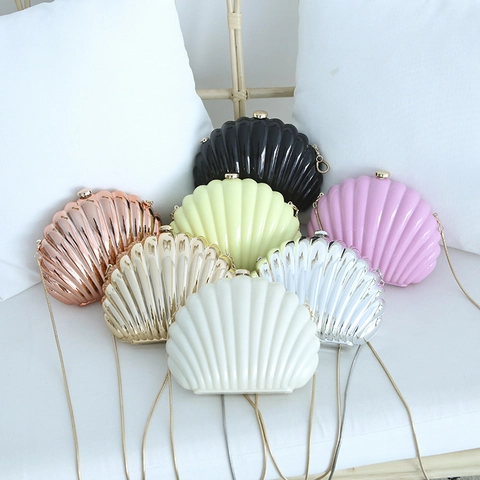 Women Shell Shaped Evening Bag Acrylic Hard Shell Clutch With Metal Snake Chain For Wedding Party Chic Scallop Shape