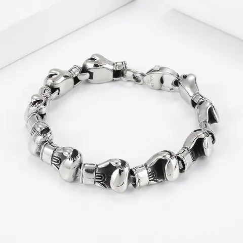Men Boxing Glove Link Bracelet 316L Stainless Steel Hip Hop Punk Jewelry Silver Color Creative Hand Chain Accessory