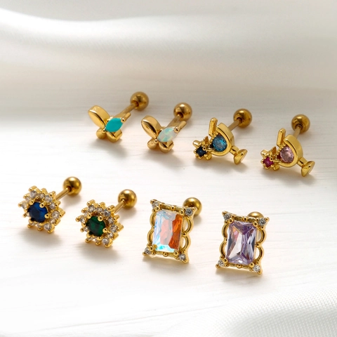 Orecchini Piercing Cartilagine Acciaio Inossidabile Zircone Colorato Opale Farfalla Fiore Stella Gioielli Donna