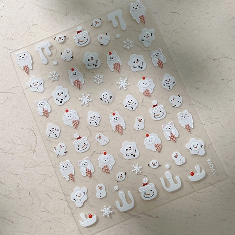 Autocollants Pour Ongles En Relief 5D Hiver Noël Bonhomme De Neige Flocon De Neige Ours Polaire DIY Manucure Auto-Adhésifs