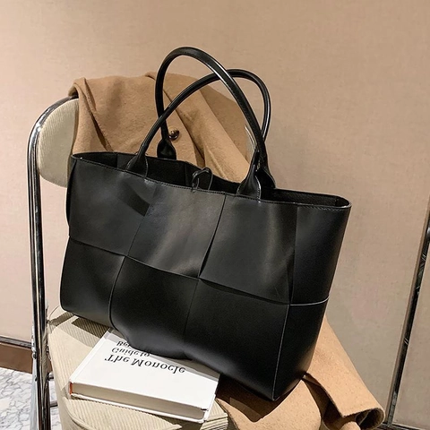 Geflochtene PU Leder Shopper Tasche Große Kapazität Minimalistische Schulterhandtasche Street Fashion Trendig Für Damen