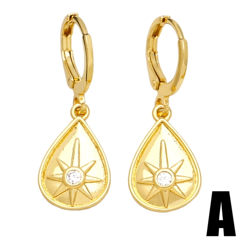 Vintage Koper Verguld Ster Zon Boze Oog Hoop Oorbellen Zirconia Ingelegd Hemelse Stijl Sieraden Voor Vrouwen