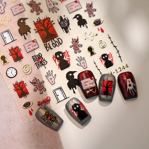Adesivi Per Unghie Halloween Gotico Horror Estetica Oscura Tracce Di Sangue Corvo Occhio Malvagio Plastica