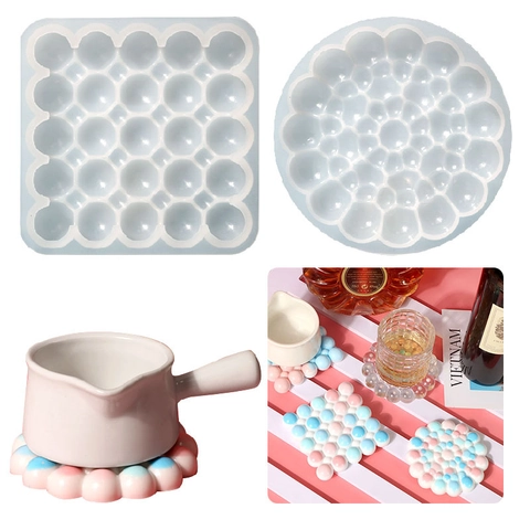 Bubble Pattern Coaster Silicone Mold Round Square DIY Resin Casting Handmade Heat Insulated Pad Craft Decorative Tools