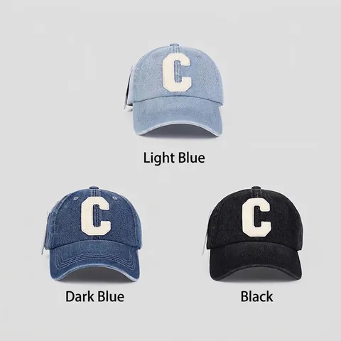 Casquette De Baseball En Denim Lavé Vintage Avec Écusson Lettre C Brodé Chapeau Soleil Ajustable Pour Hommes Femmes