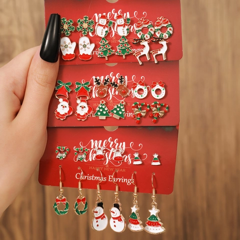 Boucles D'oreilles Noël Alliage Émail Festif Père Noël Renne Flocon De Neige Bijoux Pour Femmes Tige En Acier