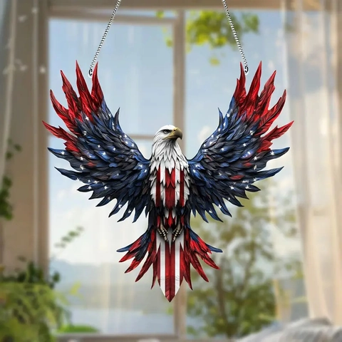 American Eagle Hanging Ornament Acrylic 2D Flat Patriotic US Flag Wall Decor July Fourth Independence Day Home Art