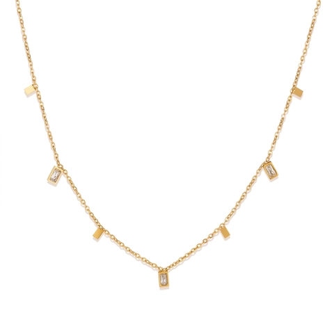 Minimalist Stainless Steel Pendant Necklace For Women Fashion Gold Color Rhinestone Geometric Square Charms Neck Jewelry