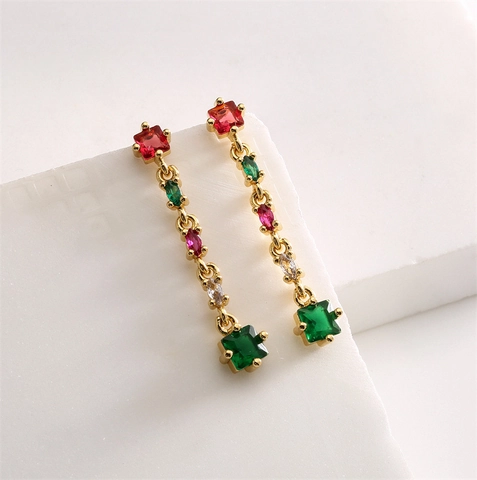 Orecchini Pendenti Con Nappe Geometriche Rame Placcato Oro Zirconia Colorata Gioielli Stile Retrò Per Donne Eleganti
