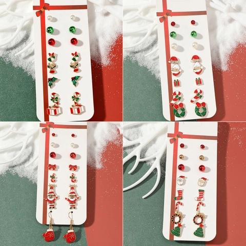 Christmas Earrings Assortment Women Zinc Alloy Rhinestone Artificial Pearl Elk Santa Claus Tree Enamel Festive Jewelry Gift