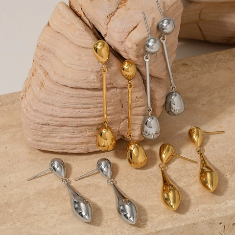 Minimalistische Tropfenohrringe Edelstahl Spiegelpoliert Wassertropfen Lange Hängeohrringe Modeschmuck Für Damen