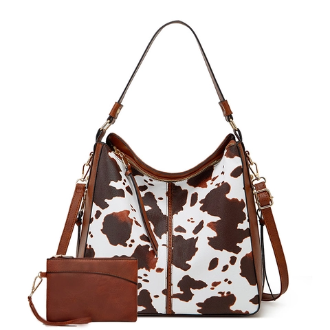 Women PU Leather Tote Bag Large Capacity Cow Leopard Print Handbag With Tassel Shoulder Bag Crossbody Pouch