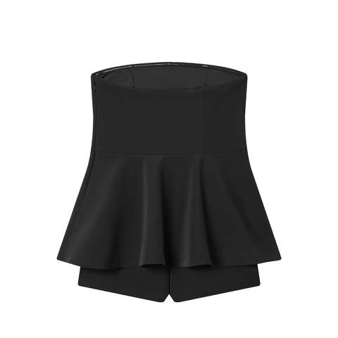 Pagliaccetto a Tubo Sexy da Donna a Vita Alta con Peplo Vestibilità Aderente Nero Senza Maniche Gonna Pantalone per Estate Casual Festa