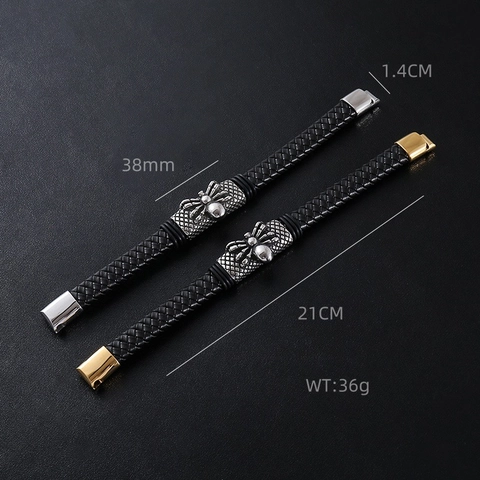 Bracciale In Pelle Intrecciata Da Uomo Con Ciondolo Ragno In Acciaio Inossidabile 304 Punk Hip Hop