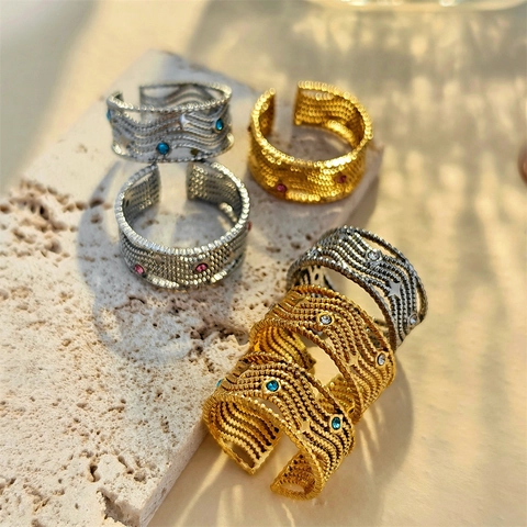 Anillo Abierto Geométrico Multicapa Vintage Para Mujer Acero Inoxidable Minimalista Ajustable Diamante De Imitación Joyería
