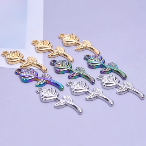 Collana con Ciondolo a Forma di Rosa in Acciaio Inossidabile Minimalista per Donna Gioielli Fai-da-Te Floreali Placcati in Oro Argento Cangiante