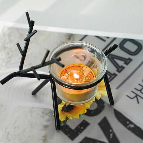 Nordic Modern Iron Deer Candle Holder With Transparent Glass Cup Creative Desktop Decorative Ornaments For Home Dinner