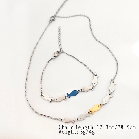 Ensemble Collana e Bracciale con Ciondolo a Pesce in Acciaio al Titanio per Donna Minimalista Oro Argento Blu Viola Gioielli